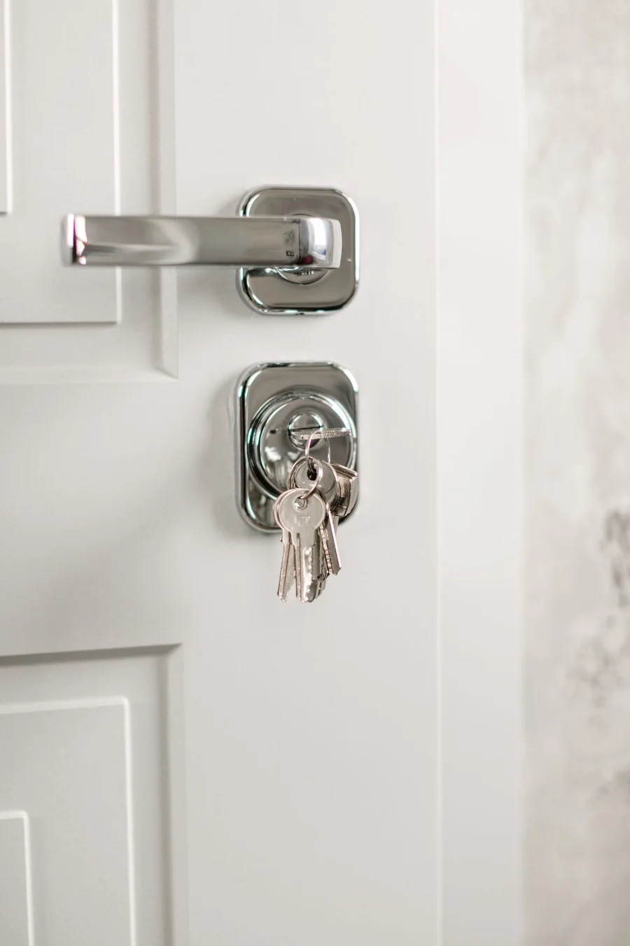 Door lock and keys, showing the hardware to describe before a visit